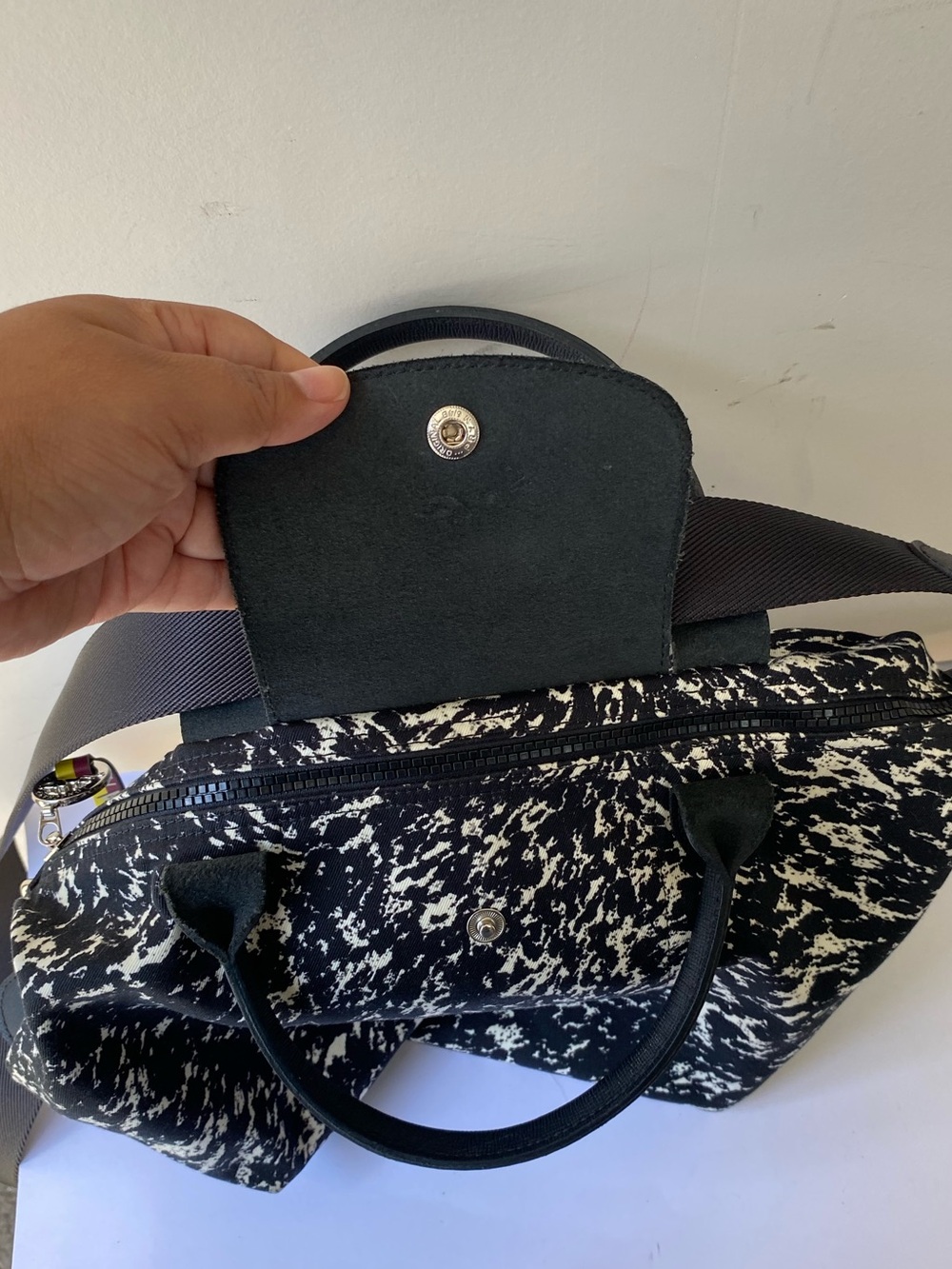 Longchamp Le Pliage Appaloosa Black White Coated Canvas Crossbody Bag Small - Picture 15 of 15